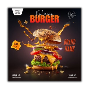 Burger flyer ontwerp / Burger marketing social media / Fastfood Instagram sjabloon / Burger Shop flyer / Burger Business social media bericht