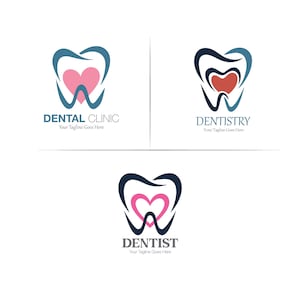 Kit di progettazione del logo della clinica dentale / Pacchetto logo dentista personalizzabile / Logo dente con cuore / Logo chirurgia orale / Logo ortodontista