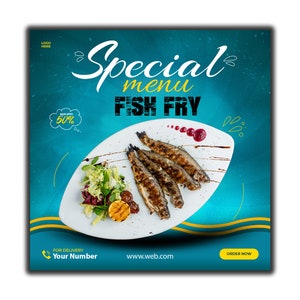 Fish Restaurant Flyer Design / Seafood Fry Cookout Instagram / Fried Fish Social Media / Catering Flyer Template / Seafood Flyer