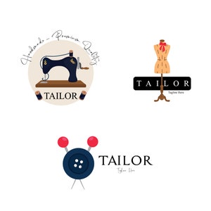 Tailor Logo Design With 3 Alternatives / 3 Pieces Editable Sewing Logo / Vector Logo / Minimal Needle Logo Template / Editable Tailor Logo