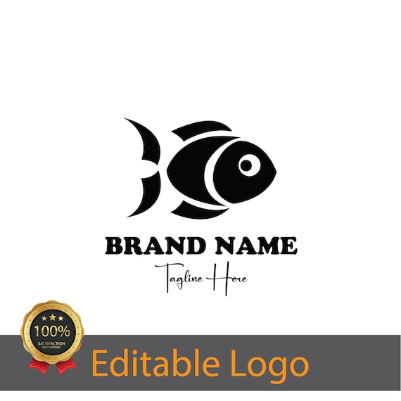Editable Fish Logo / Black Fish Restaurant Logo / Seafood Logo