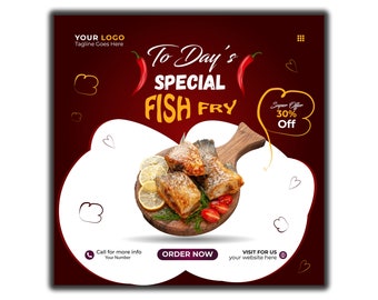 Fish Fry Cookout Flyer: Restaurant Social Media Template (Digital Download)