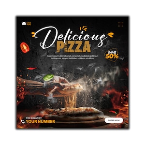 Volante de pizza deliciosa para hacer uno mismo / Publicación en redes sociales para pizzerías / Plantilla de volante de comida / Plantilla editable de Instagram para restaurantes de comida rápida