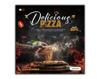 Flyer Diy Delicious Pizza / Social Media Post voor pizzeria / Sjabloon Food Flyer / Bewerkbare Instagram-sjabloon voor fastfoodrestaurant