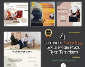 Therapist Flyer Templates: Psychology & Mental Health (4-in-1 Editable AI)