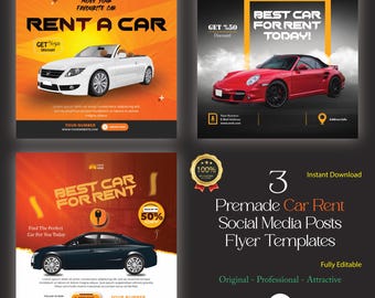 Car Rental Flyer Bundle – 3-in-1 Editable Templates for Auto Businesses & Travel Services / Modern Car Hire Flyer Set / Chauffeur Services