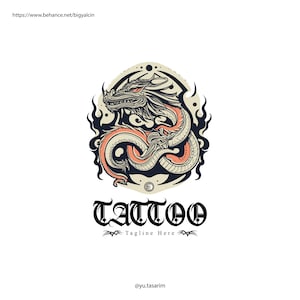 Editable Tattoo Studio Logo / Vintage Tattoo Logo Design /  Vintage Dragon Logo Template / Tattoo Shop Logo Design / Tattoo Artists Branding
