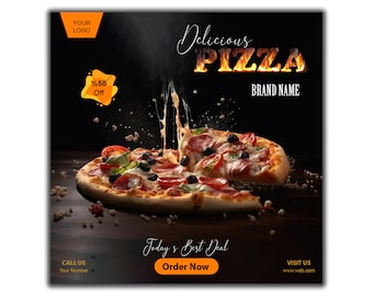 Pizza flyer ontwerp / pizza marketing sociale media / fastfood Instagram sjabloon / bewerkbare pizza winkel flyer / pizza bedrijf Instagram post