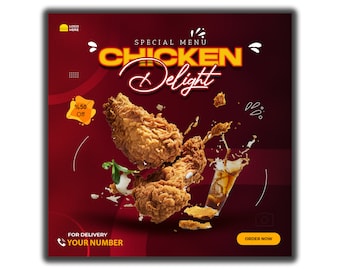 Fried Huhn Flyer / Hühnchen Frites Marketing Social Media / Restaurant Instagram Template / Huhn Flügel Flyer / Fast Food Social Media