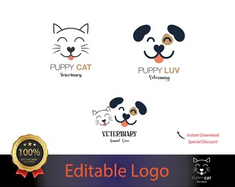 Kit de conception de logo vétérinaire : image de marque pour chat et chien (AI, PDF, JPG)