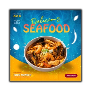 Seafood Flyer Design / Restaurant Social Media Post / Special Food Instagram Template / Seafood Sale Flyer Design / Editable Catering Flyer