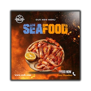 Seafood Flyer / Seafood Restaurant Instagram Post / Special Seafood Flyer Design / Prawn Plate Flyer / Seafood Business Social Media Post