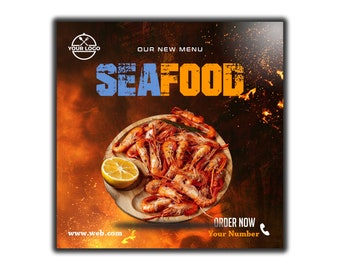 Seafood Flyer / Seafood Restaurant Instagram Post / Special Seafood Flyer Design / Prawn Plate Flyer / Seafood Business Social Media Post