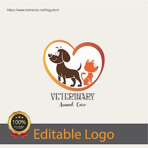 Editable Pet Shop Logo / Veterinary Logo Design / Cute Cat and Dog Logo With Hearth / Custom Vet Logo Design - Pet Clinic Branding Service
