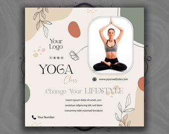 Yogaflyer / Redigerbar yogaklassflyer / Design av meditationsflyer / Flyer för yogalärare / Instagram-inlägg för yoga / Yogainstruktör i sociala medier