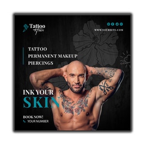 Bold Tattoo Flyer Template / Tattoo Shop Promotional Flyer / Editable Design for Tattoo Artists & Studios / Tattoo and Piercing Studio Flyer