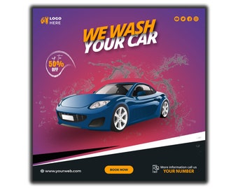DIY Car Wash Flyer Template / Auto Detailing Poster / Editable Car Service Marketing Design / Vehicle Cleaning Service Poster
