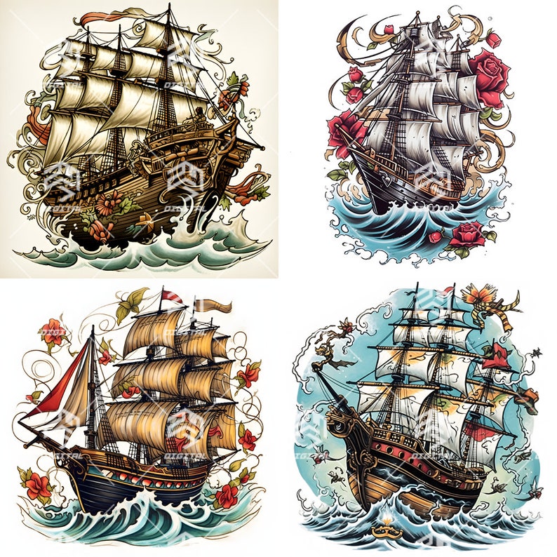 Sailing Ship in Traditional Style - Digital Download - Traditional ...