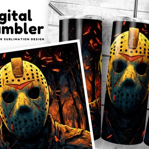 Jason Horror Becher PNG, 20 oz Sublimationsbecher Design, Freitag der 13 Halloween Horrorfilm, Camp Crystal Lake, digitaler Download