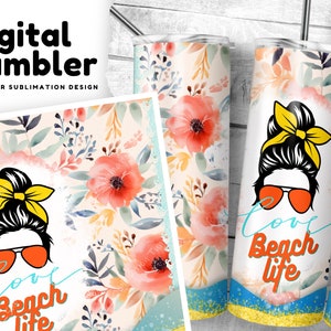 Beach Tumbler Wrap PNG, 20 oz Skinny Tumbler Sublimation Design, Beach Tumbler png, Digital Download