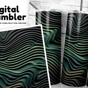 Green Waves 3D Tumbler Wrap PNG, 20 oz Skinny Tumbler Sublimation Design, Wave Tumbler PNG, Digital Download