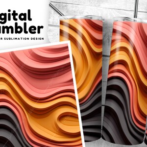 3D Wave Tumbler Wrap PNG, 20 oz Skinny Tumbler Sublimation Design, Abstract Wave Tumbler Design, Digital Download