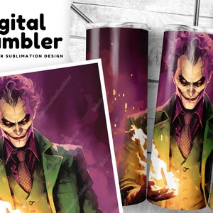 Joker Tumbler Wrap PNG, 20 oz Sublimation Tumbler Design, Halloween Horror Movie Character Tumbler, Digital Download