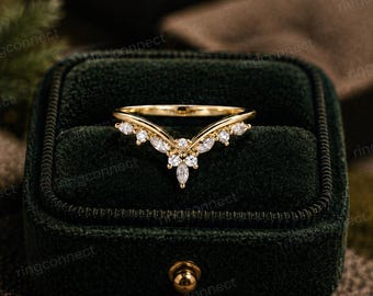 Alianza de boda de diamantes - Anillo a juego de oro blanco - Anillo apilable curvo de Ringconnect