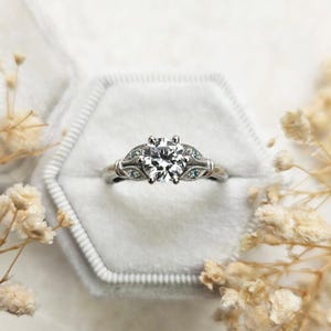 Round Moissanite Engagement Ring Vintage Bridal Jewelry with Wedding Band - Rose Gold, Sterling Silver - Unique Gift