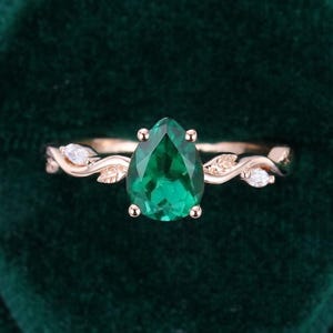 Pear Cut Lab Smaragd Ring: Art Deco Sterling Silber Moissanite Brautring