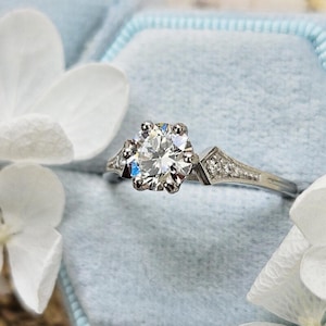 Round Moissanite Engagement Ring Vintage Bridal Jewelry with Wedding Band - Rose Gold, Sterling Silver - Unique Gift