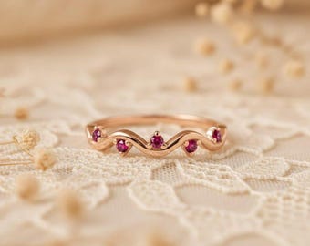 14k Gold Rubin Ehering, Damen Dainty Pave Ring