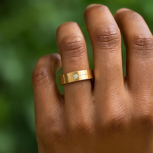 6MM Men&#39;s Flush Set Diamond. Wedding Band with Beveled Edges 14k, Gold Wedding Ring for Men Modern Wedding Bands for Him