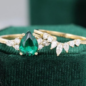 Pear shape Emerald lEngagement Ring Art Deco 925 Sterling Silver Bridal Ring Moissanite Ring For Women Unique Wedding Anniversary Ring Gift
