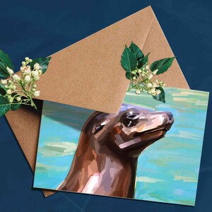 Sceau | Imprimé animalier | carte de voeux | Blanc à l'intérieur | Conception faite main | Impression d'art | Carte Toute occasion