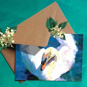 Carte de vœux simple avec peinture de cygne, avec un intérieur vierge, parfaite pour une célébration du 10e, 25e, 70e anniversaire ou toute autre occasion