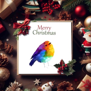 Cartões de Natal de obras de arte originais com envelopes tie-dye robin incluídos