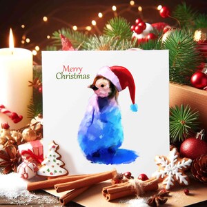 Cartões de Natal de obras de arte originais com um pinguim bebê em envelopes com chapéu de Papai Noel incluídos