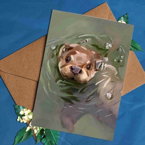 Loutre | Imprimé animalier | carte de voeux | Blanc à l'intérieur | Conception faite main | Impression d'art | Cartes-cadeaux