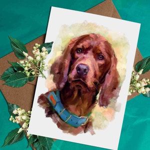 Setter Vermelho Irlandês | Estampa Animal | cartão de cumprimentos | Em branco dentro | Design feito à mão | Impressão de belas artes | Cartões de presente
