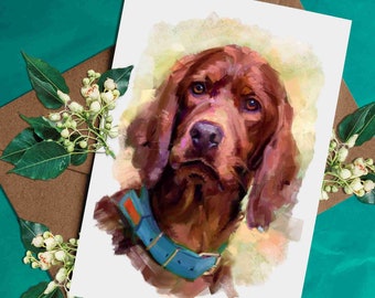Irish Red Setter | Animal Print | Greetings Card | Blank Inside | Handmade Design |Fine Art Print | Gift Cards