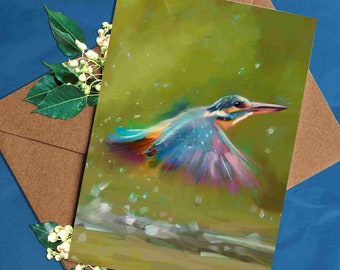 Blue Kingfisher | Animal Print | Greetings Card | Blank Inside | Handmade Design | Fine Art Print | Gift Cards