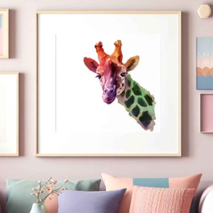 Ilustración de jirafa Pastel danés acuarela pintura cuadrada impresión