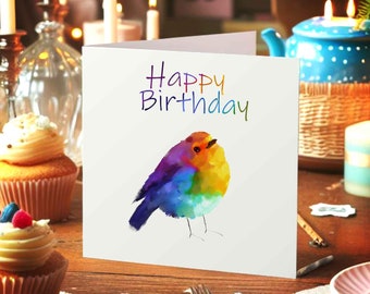 Birthday Card Featuring A Watercolor Portrait Of A Robin, Envelope Included