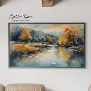 AUTUMN RIVER PRINT - Watercolor Landscape Art | Fall Foliage Scene | Nature Download, Reflective River | Tranquil Digital Print | Printable