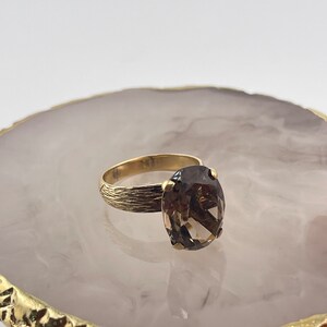 Vintage | 14K Gold Natural Smoky Quartz Large Oval Ring | Size 8.5, 9ct