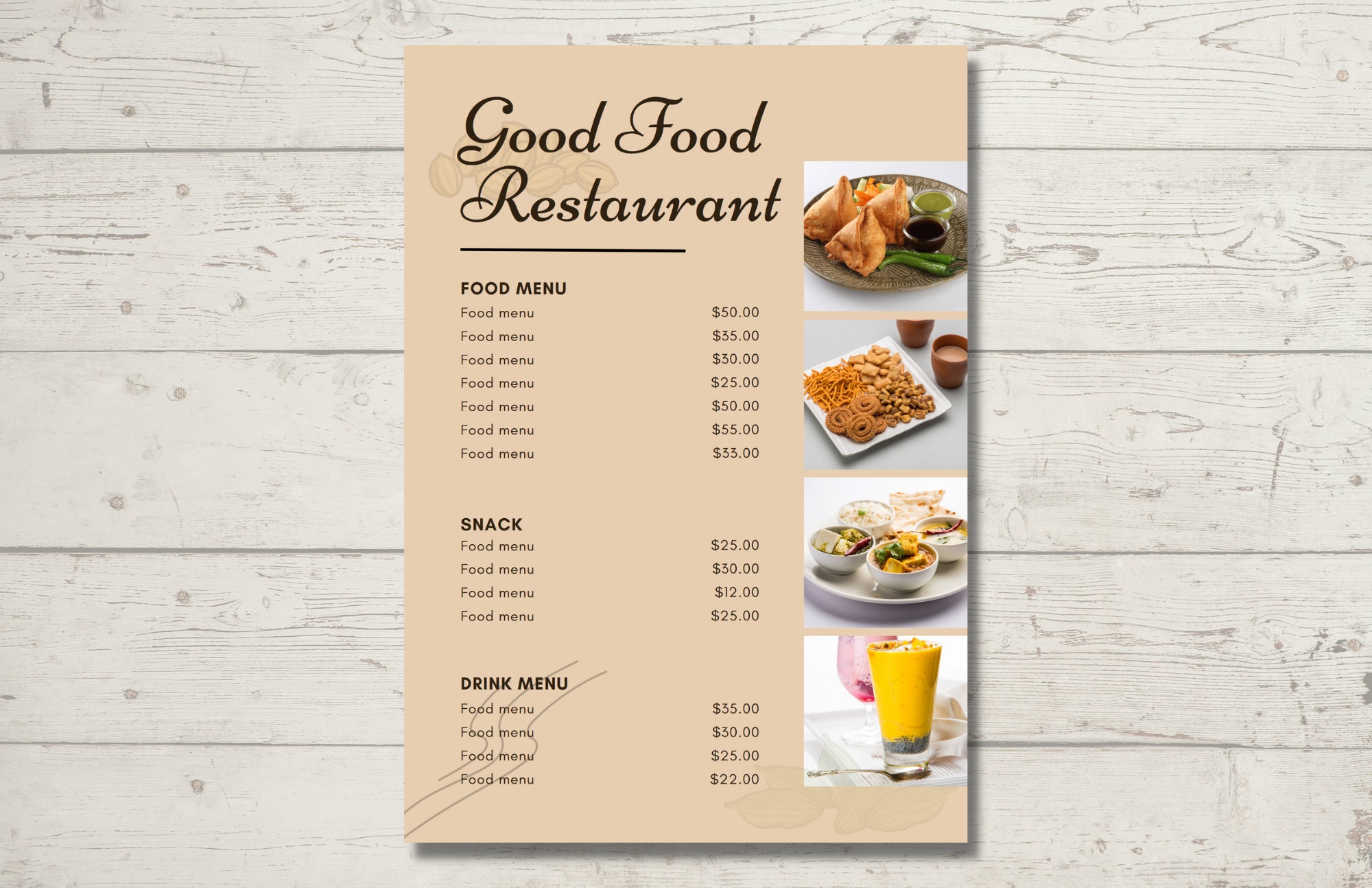 Restaurant Menu Template Fast Food Menu Printable Small Etsy UK