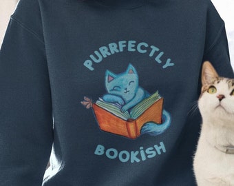 Bookish Kitty Sweatshirt for Booklovers, Book lover sweater, Classic Unisex Crewneck Sweatshirt | Gildan®