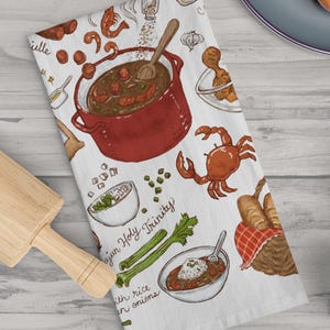 Paño de cocina Gumbo, comida cajún, cocina de Luisiana, cocina sureña: decoración de cocina, paño de cocina, regalo para el hogar, mantelería, regalo para anfitrionas