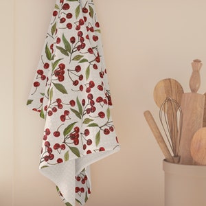 Summer Cherries Tea Towel Microfiber - Soft dish towel for kitchen